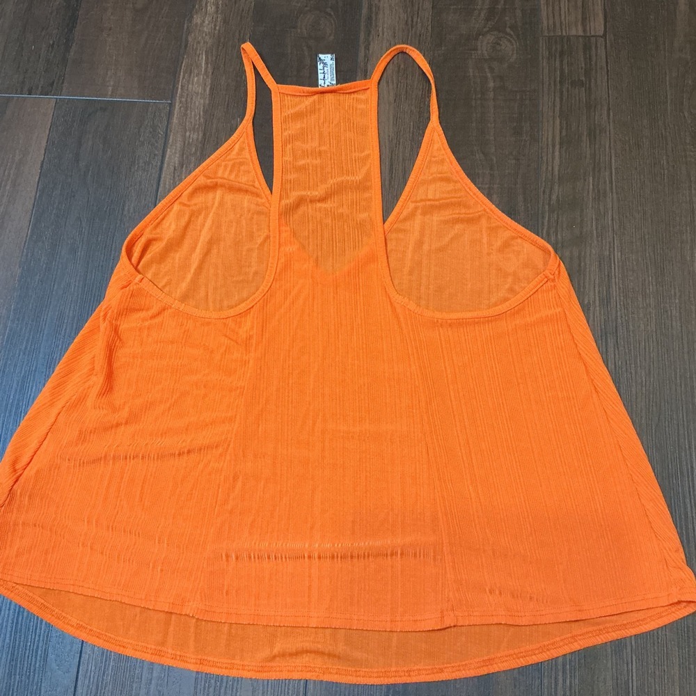 Free People Intimately Ribbed Racerback Tank Top Orange V-Neck Flowy Small Boho - Picture 4 of 4